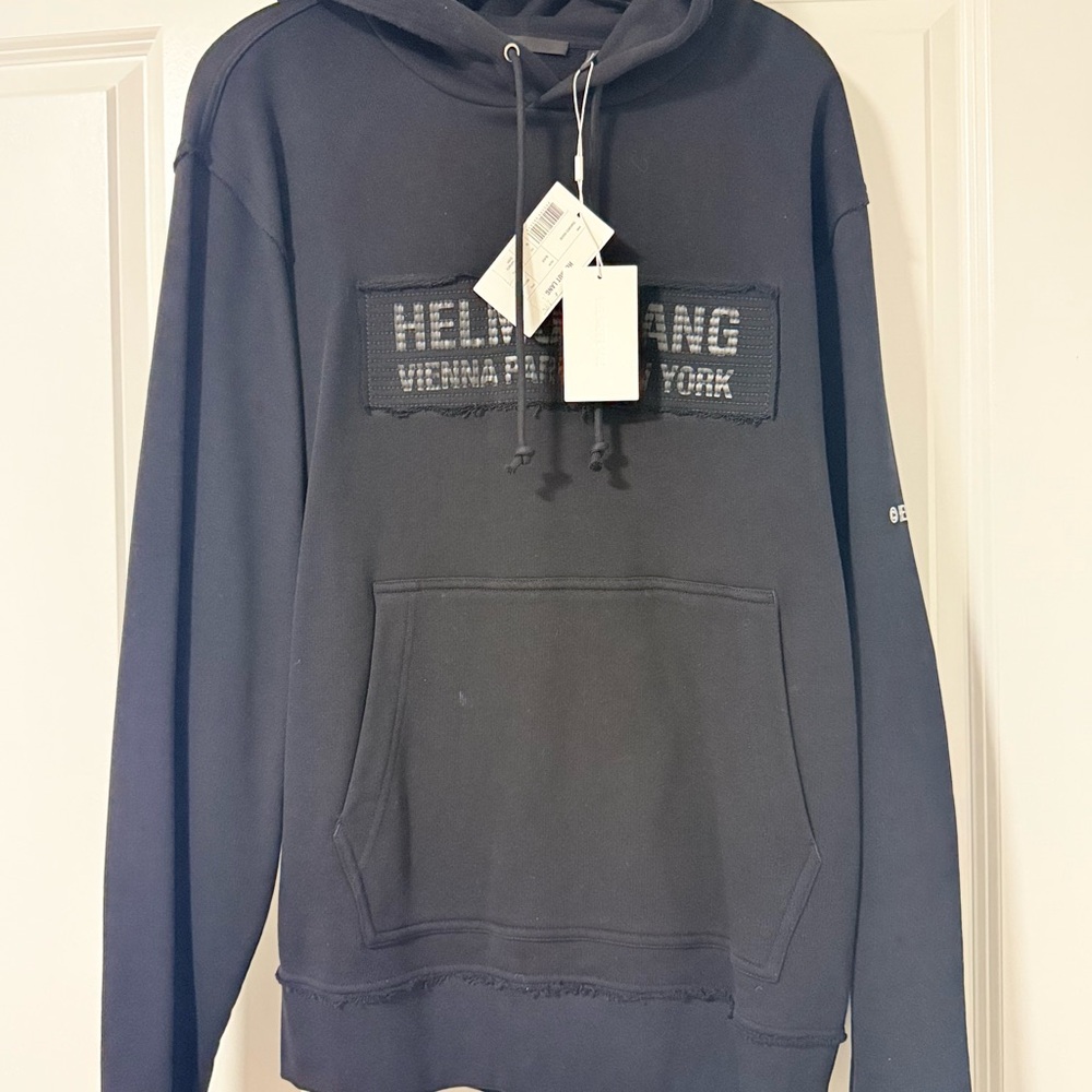 Helmut Lang Black Hoodie with Logo Patch